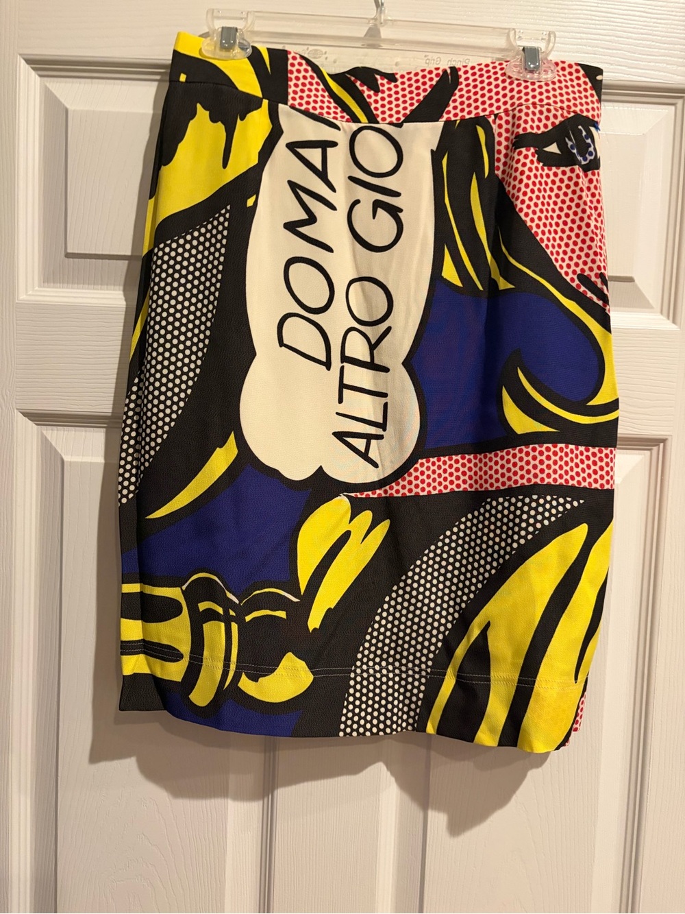 Rare Moschino Lichtenstein Bold Yellow, Black, Red Print Skirt.
